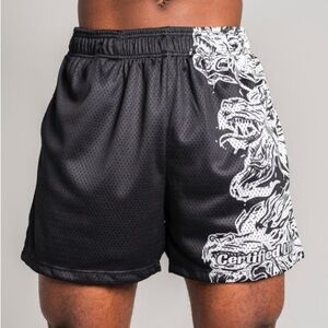 Certified Lifters Brand Black & White Dragon Lifting Gym Mesh Shorts Size Large
